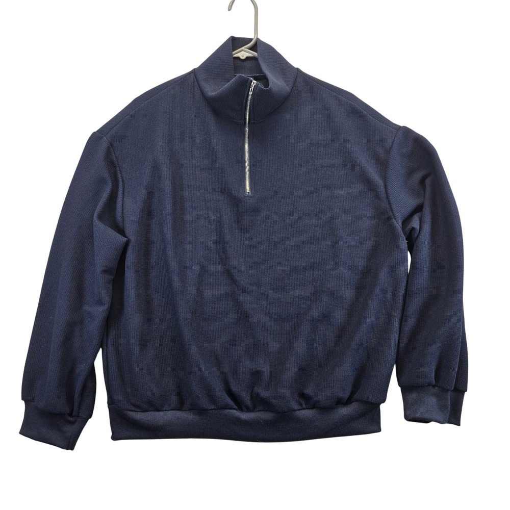 Emery Rose Pullover Women XL Navy Blue Quarter Zip Waffle Knit Long Sleeve Top